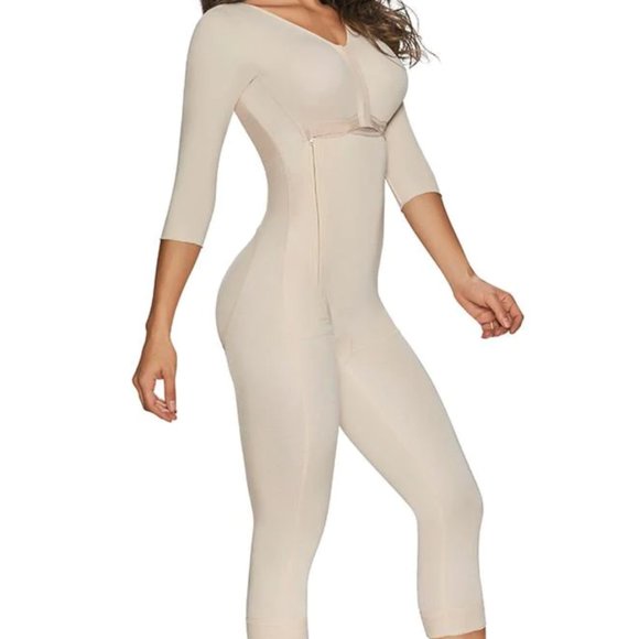 Trueshaper Full Bodysuit Girdle with 3/4 length compression sleeves NUDE size L - Picture 3 of 3